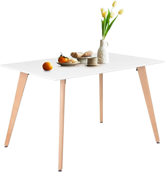 FurnitureR Mesa de comedor rectangular minimalista con patas redondas de madera...