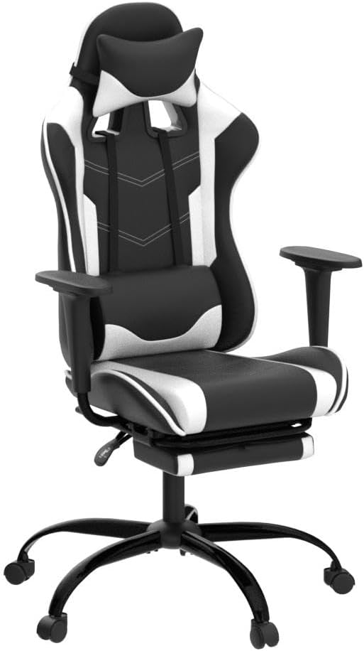 Silla para videojuegos, silla ergonómica para juegos con reposapiés reclinable,...