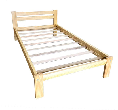 Tiendaas Cama individual de madera de pino maciza, acabado de pino natural,