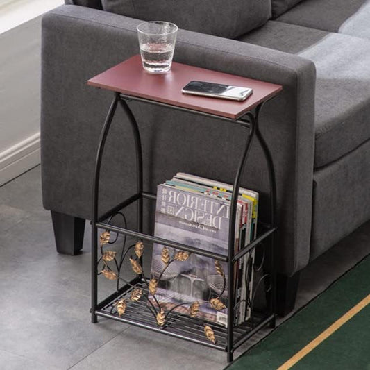 Mesa auxiliar de maderametal con estante de almacenamiento de revistas, mesita...
