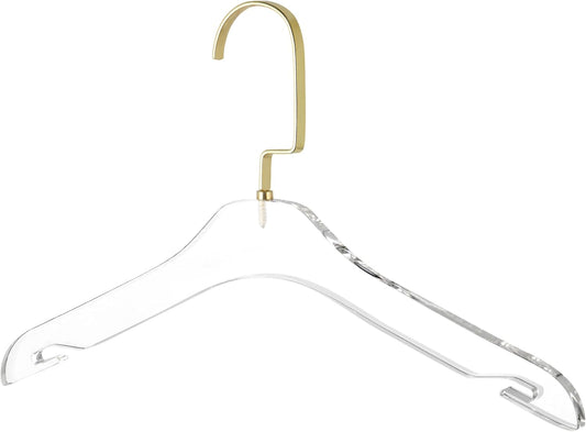 Elegantes perchas de acrílico transparente con gancho dorado, colgador de ropa