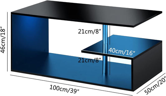 Mesas de centro LED para sala de estar, mesa de centro negra moderna con 3