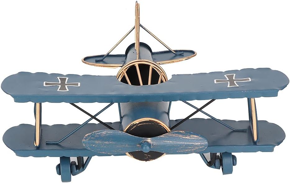 Tyenaza Decoración de avión vintage, modelo de biplano de avión de hierro de...