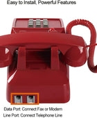 Teléfono fijo rojo tradicional, teléfono con cable retro con indicador de...