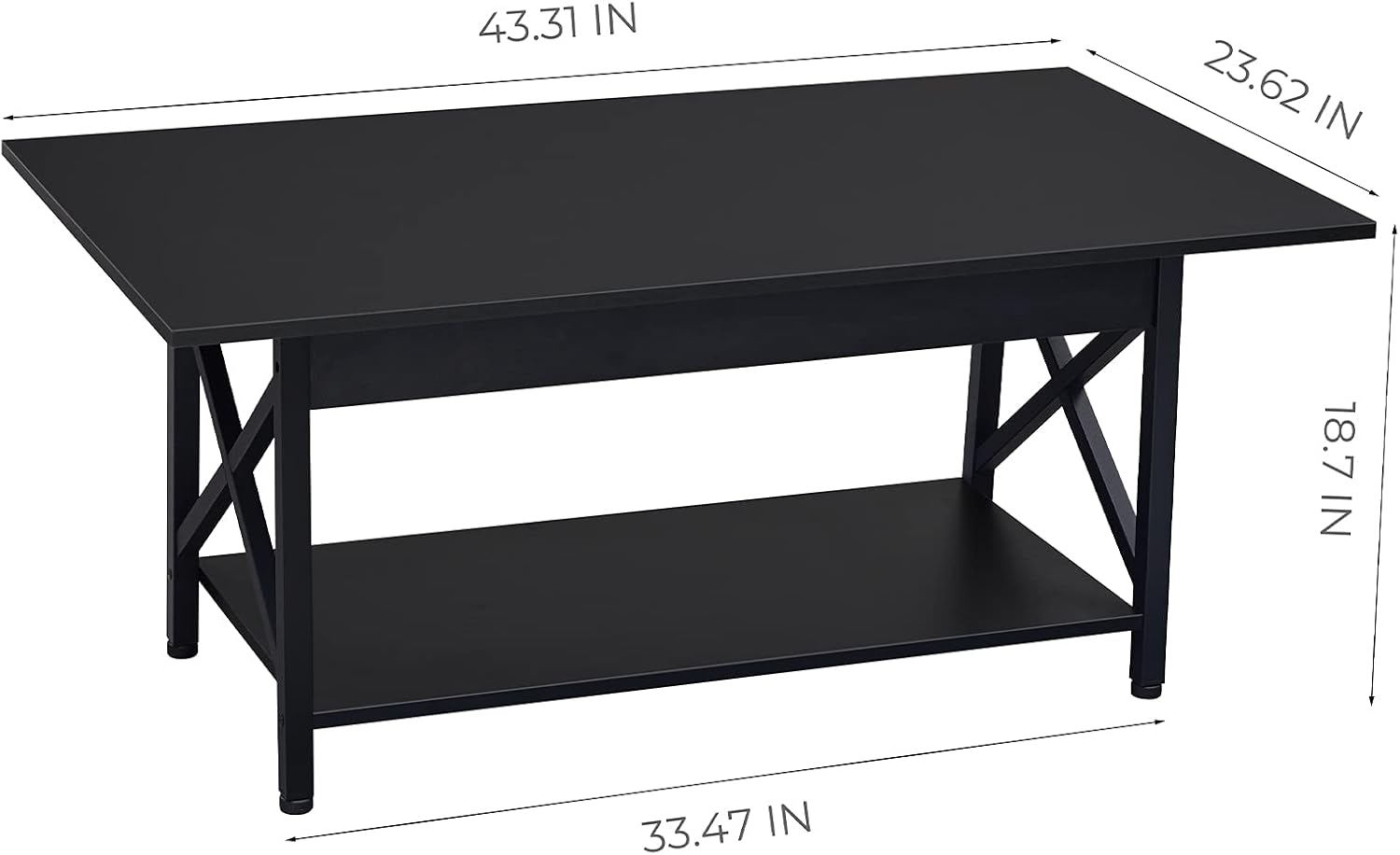 GreenForest Mesa auxiliar negra con estante de almacenamiento de 43.3 x 23.6...