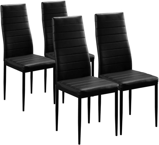 Elegante juego de 4 sillas de comedor de poliuretano negro, sillas de comedor