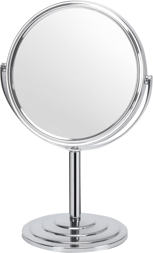 1 espejo de maquillaje con aumento 3X para mesa, espejo de tocador plateado de...