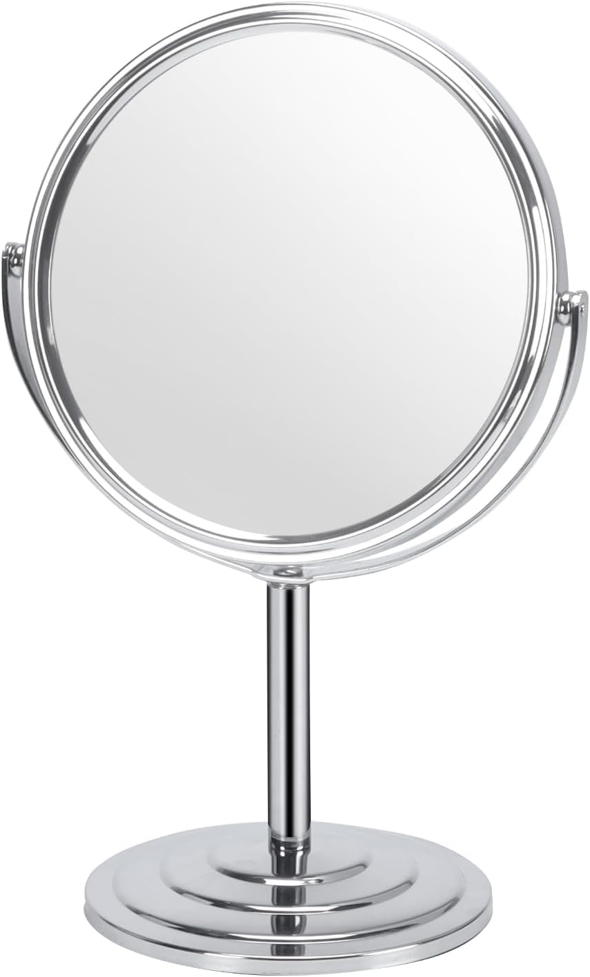 1 espejo de maquillaje con aumento 3X para mesa, espejo de tocador plateado de...
