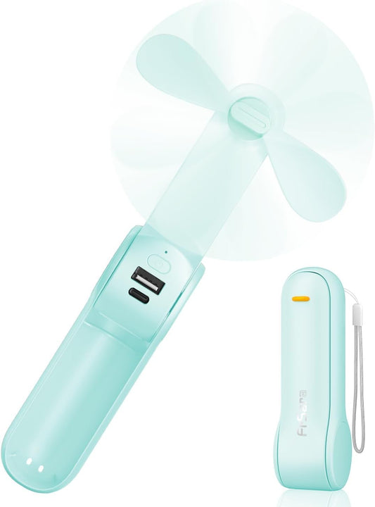 FrSara Ventilador de mano portátil recargable, batería de 2200 mAh con banco de...