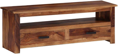 Mueble de TV de madera maciza Sheesham rústico, resistente, 2 cajones,