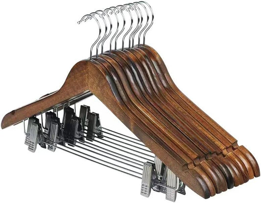 Paquete de 10 perchas de madera para trajes, faldas, perchas con clips, perchas...