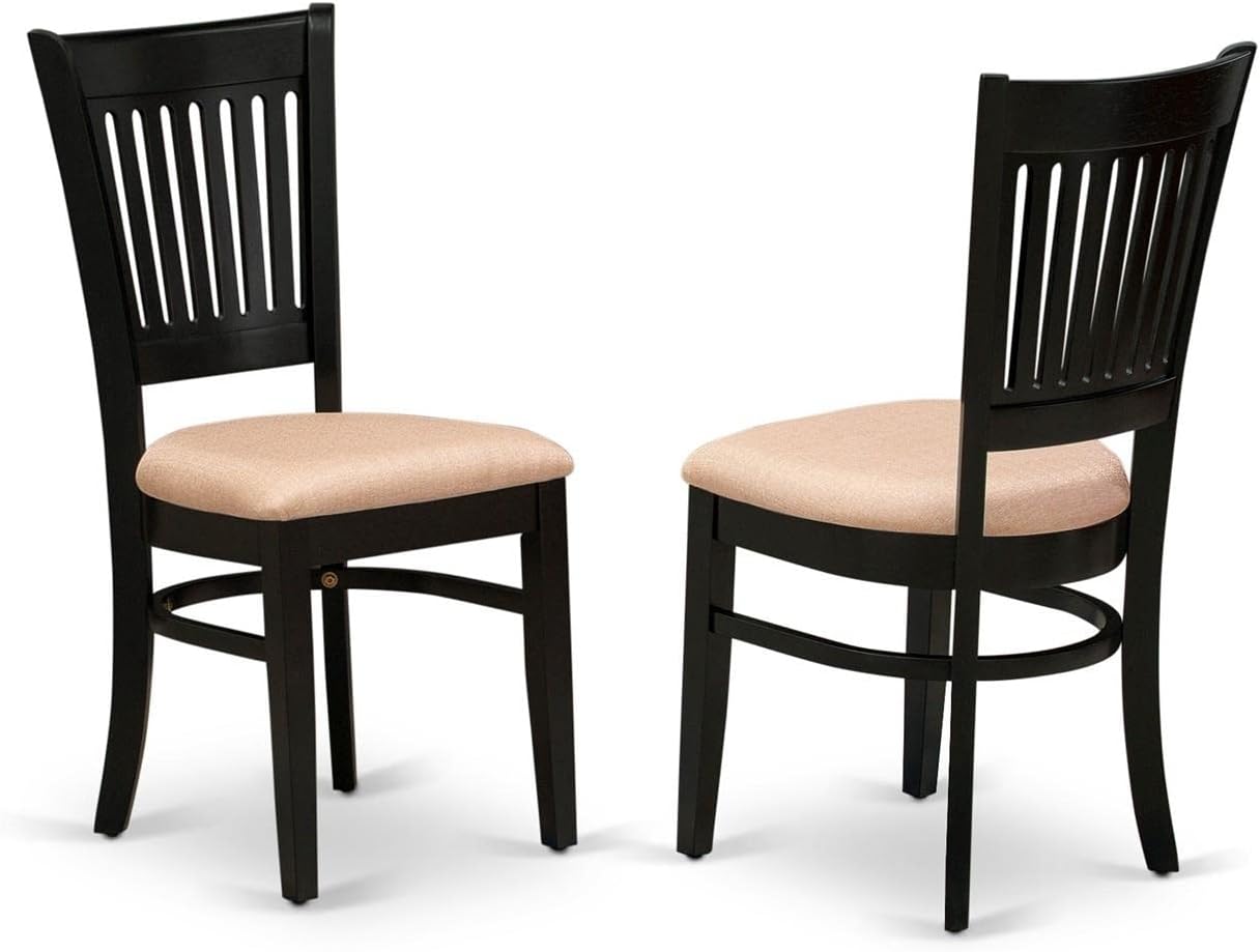 Vancouver Juego de 2 sillas de madera tapizadas de tela de lino, color negro