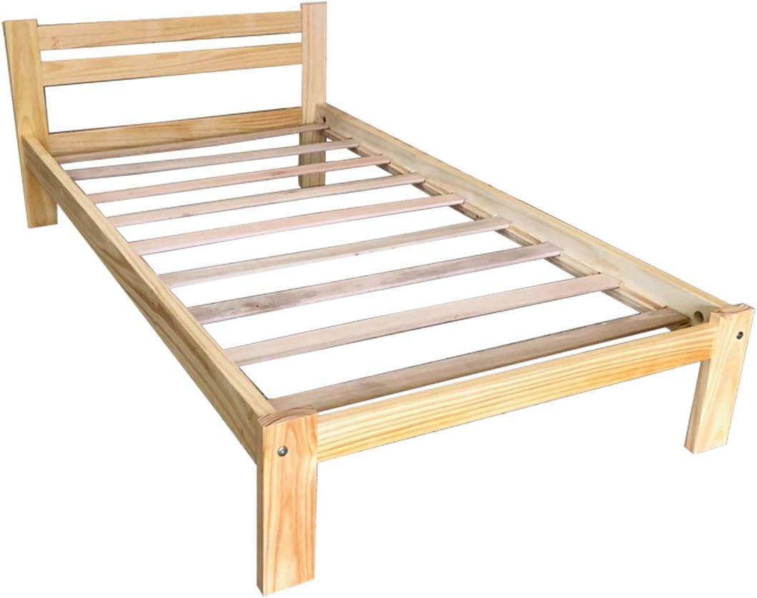 Tiendaas Cama individual de madera de pino maciza, acabado de pino natural,