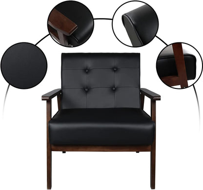 Moderno sofá de madera de cuero de un solo asiento, sillón decorativo de
