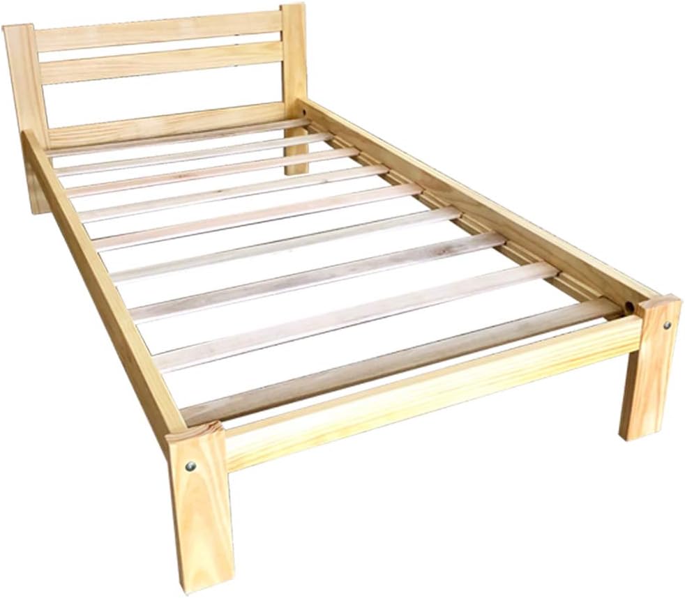 Tiendaas Cama individual de madera de pino maciza, acabado de pino natural,