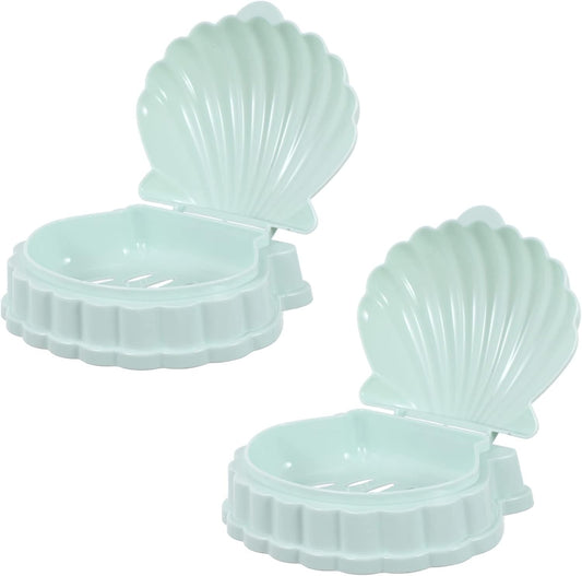 2 bandejas de jabón con forma de concha de mar, jaboneras de plástico para...