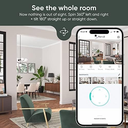 WYZE Cam Pan v3 IP65 1080P 360 PanTiltZoom Wi-Fi Cámara de seguridad...