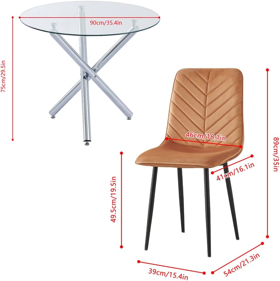 Juego de 5 sillas de mesa de comedor modernas para 4, mesa redonda de vidrio