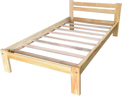 Tiendaas Cama individual de madera de pino maciza, acabado de pino natural,