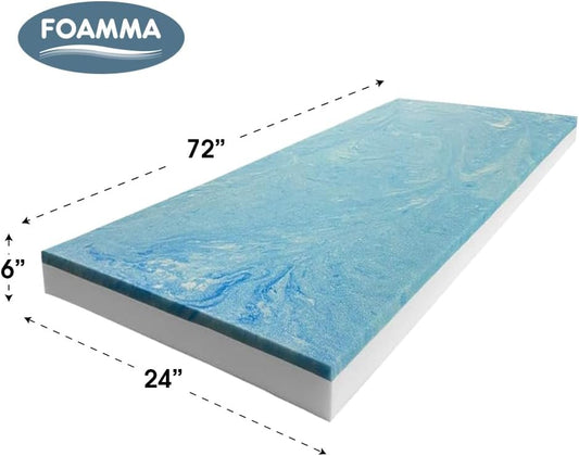 Reemplazo de colchón de espuma viscoelástica de gel Visco de 6 x 24 x 72