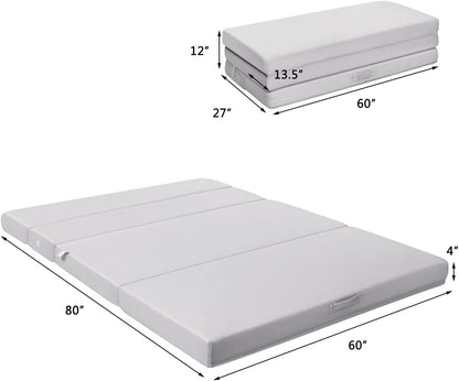 Colchón triple plegable de 4 pulgadas, tamaño Queen, colchón de espuma con
