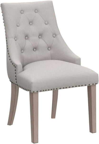 NOBPEINT Silla de comedor de tela beige acolchada para ocio, ribete clavado,...