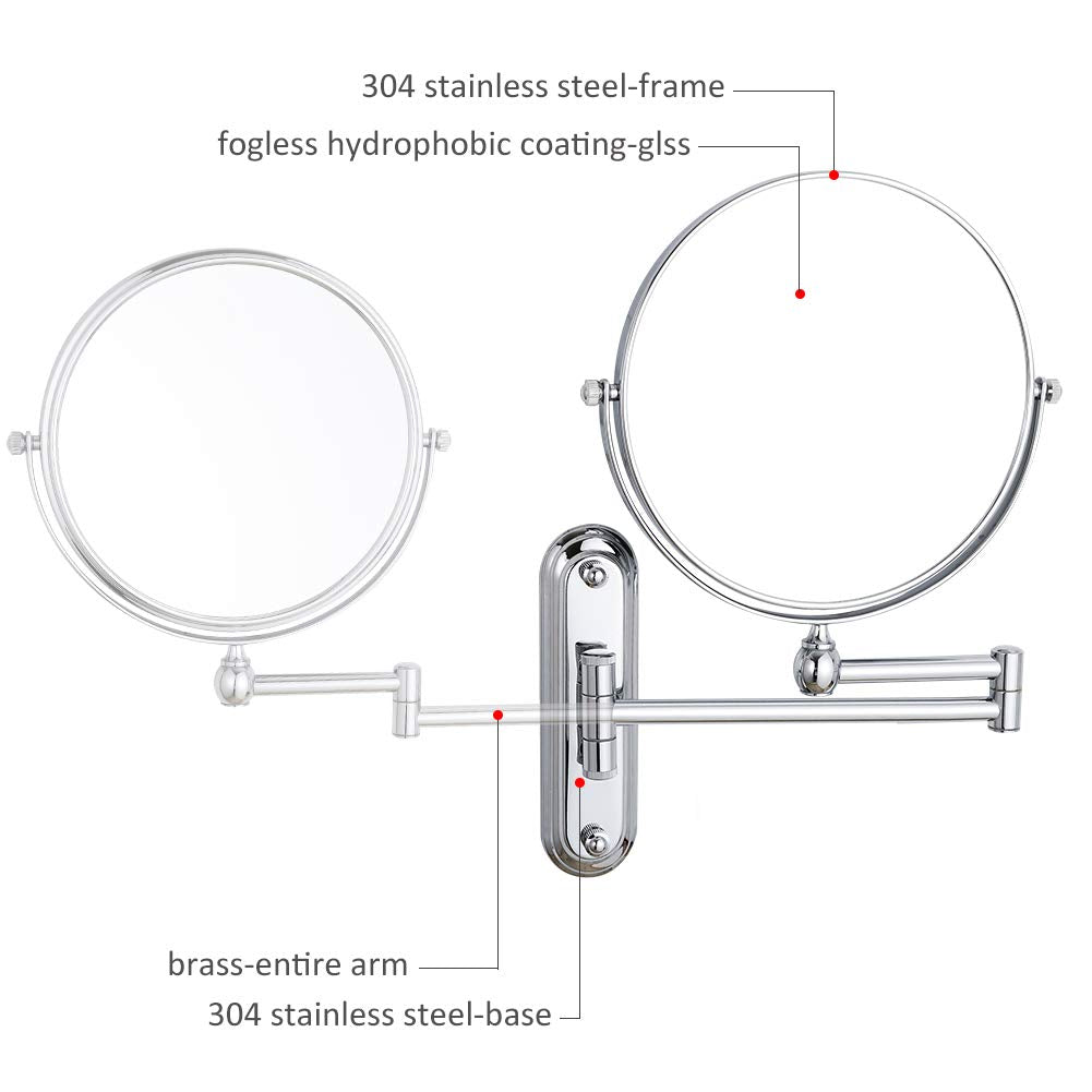 GURUN Espejo de maquillaje con aumento de 8 pulgadas montado en la pared para...