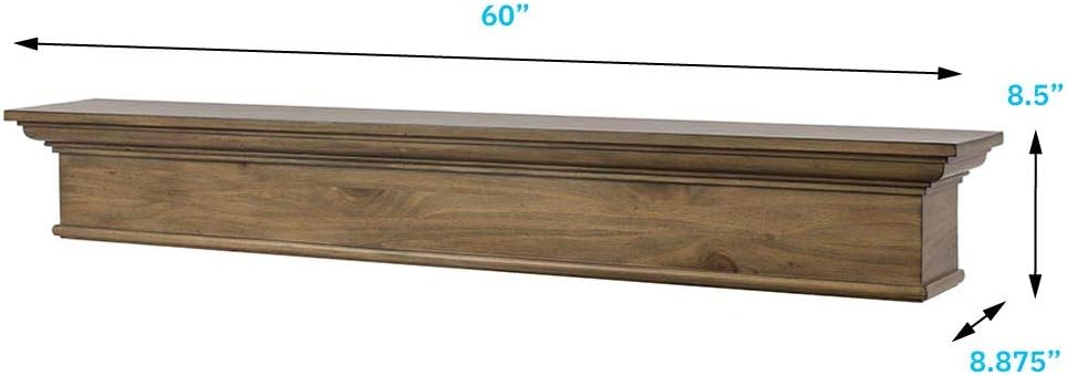 MANTELSDIRECT Estante de madera flotante de 60 pulgadas con chimenea en ceniza...