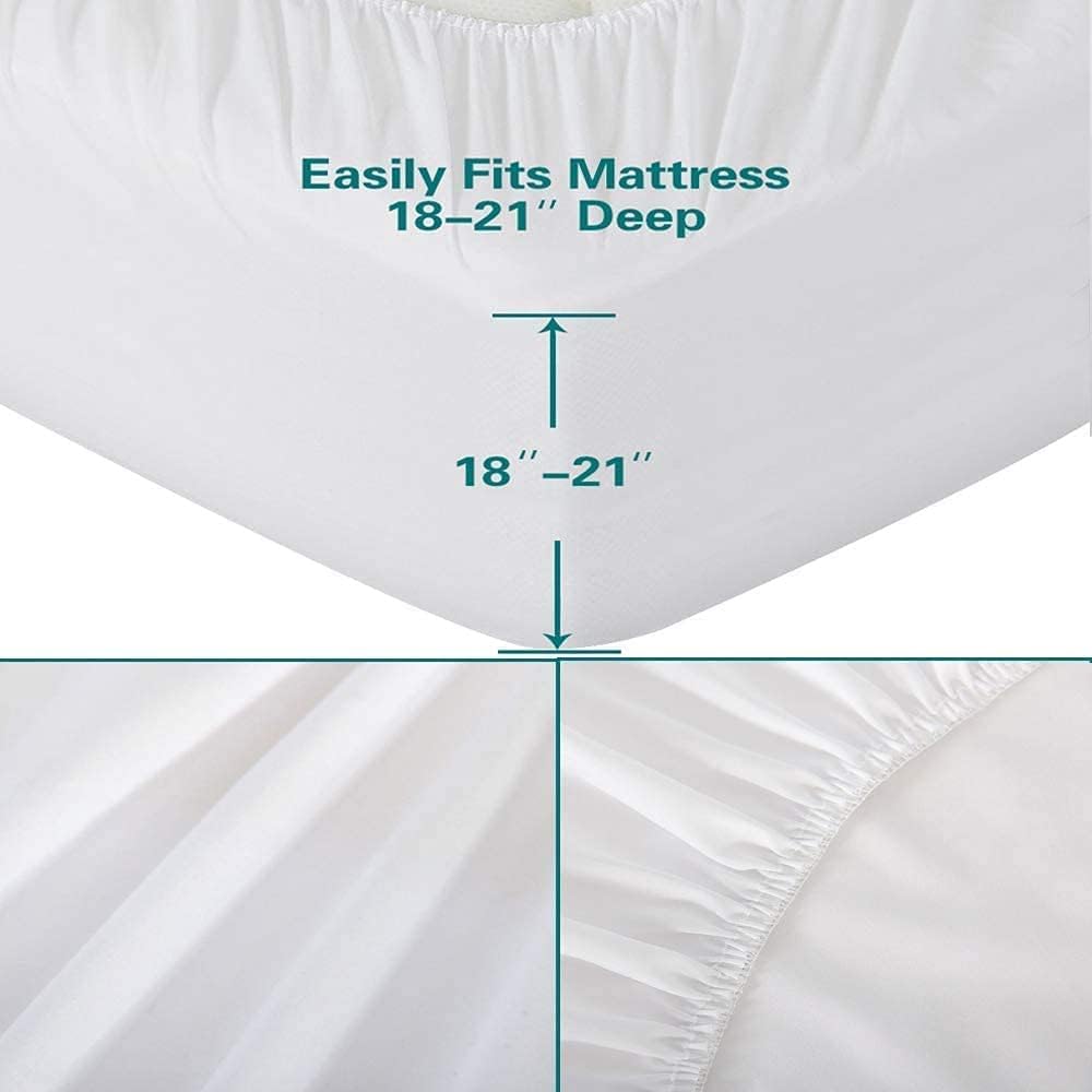 White Queen Fitted Sheet Only Deep Pocket for 18-21 inch Thick Mattress That