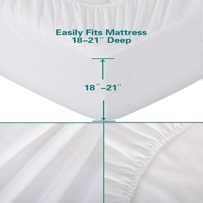 White Queen Fitted Sheet Only Deep Pocket for 18-21 inch Thick Mattress That