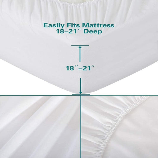 White Queen Fitted Sheet Only Deep Pocket for 18-21 inch Thick Mattress That
