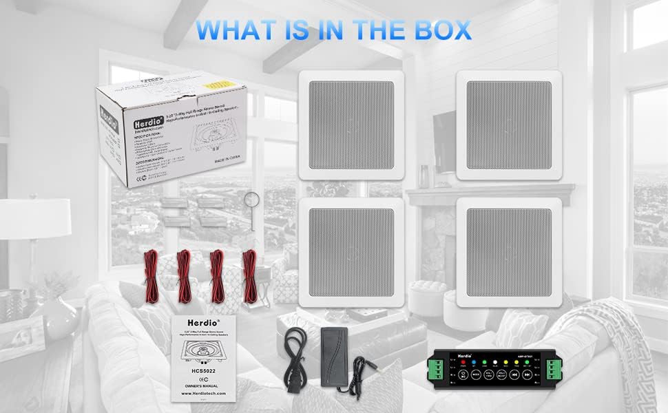 Herdio Altavoces de techo Bluetooth, 320 W, 5.25 pulgadas, montaje empotrado,...