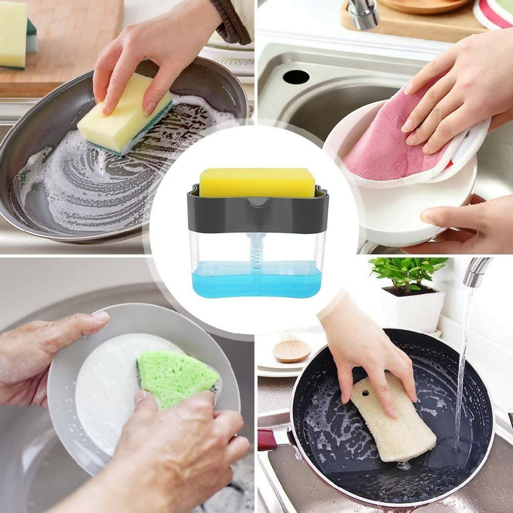 Dispensador de Jabón Líquido Lavaplatos con Esponja Cocina