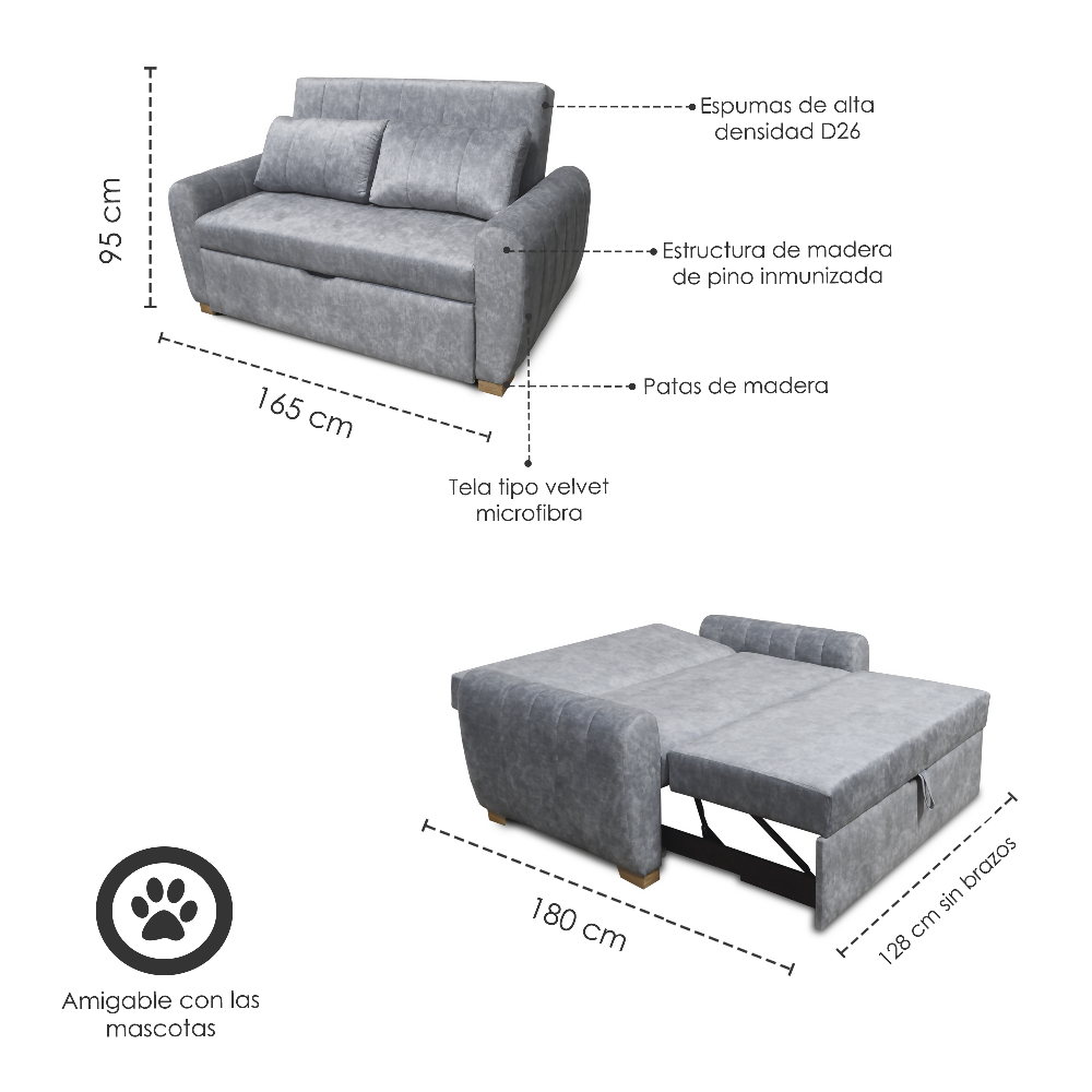 Sofácama Fontana Multifuncional Tela gris