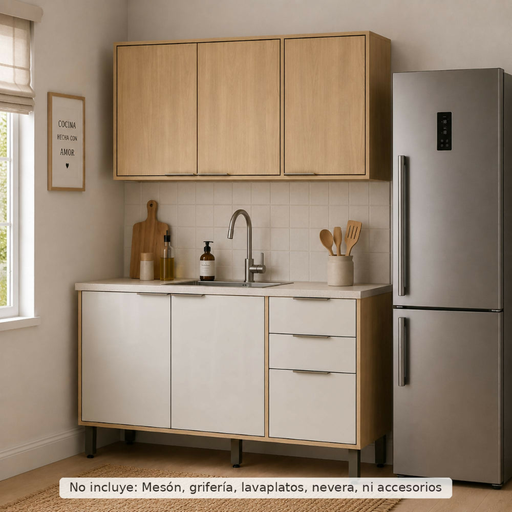 Cocina 120 cm Canarias 6 Puertas 2 Cajones - Almendra/Blanco Apagado