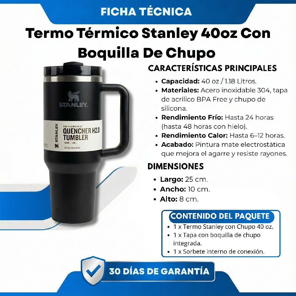 Termo Térmico Stanley 40oz Con Sorbete Ideal Para Gimnasio Y Viajes Negro