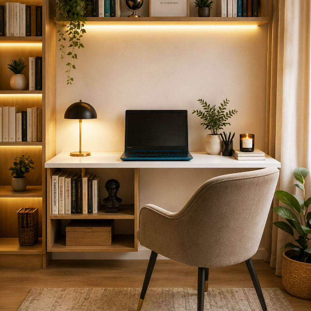 Escritorio Flotante work 100x40 cms, Madera Natural + Blanco