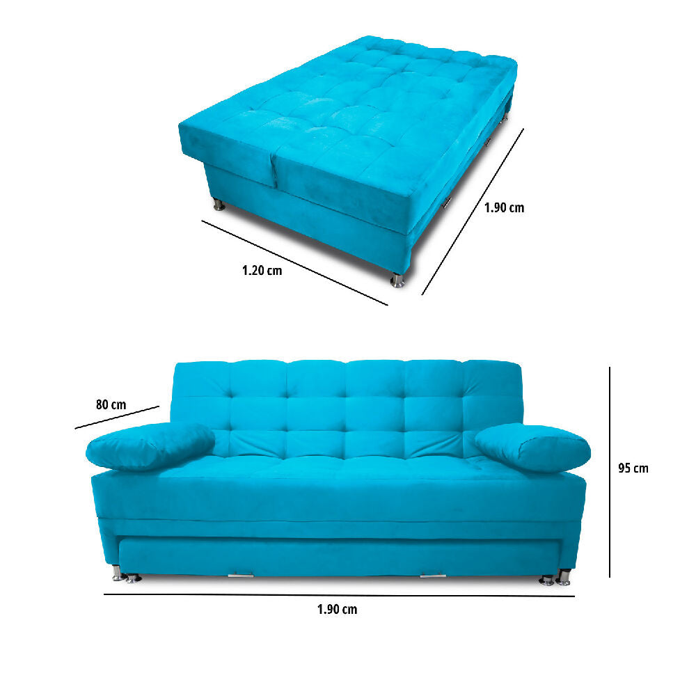 Sofá Cama Tarima Haller Tela Velvet 190X95X80 Turqueza