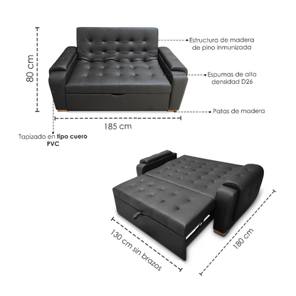 Sofa cama Multifuncional Vignelli Tipo Cuero Negro