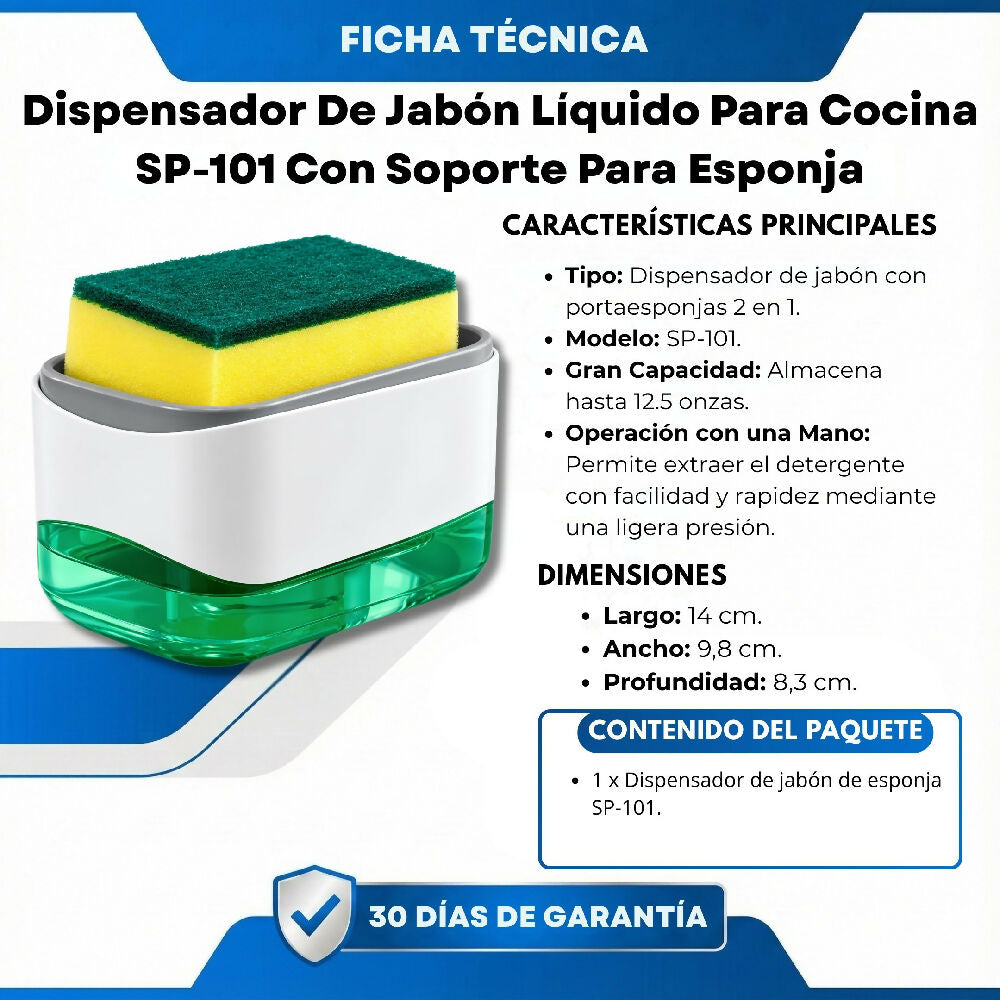 Dispensador De Jabón Líquido Para Cocina SP-101 Con Soporte Para Esponja