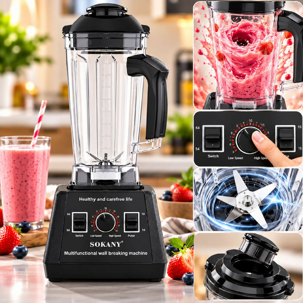 Licuadora Industrial De Alta Potencia Sokany SK-666 Negro