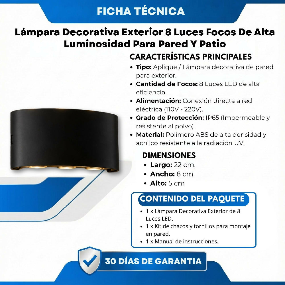 Lámpara Decorativa Exterior 8 Luces Focos De Alta Luminosidad Para Pared Y Patio