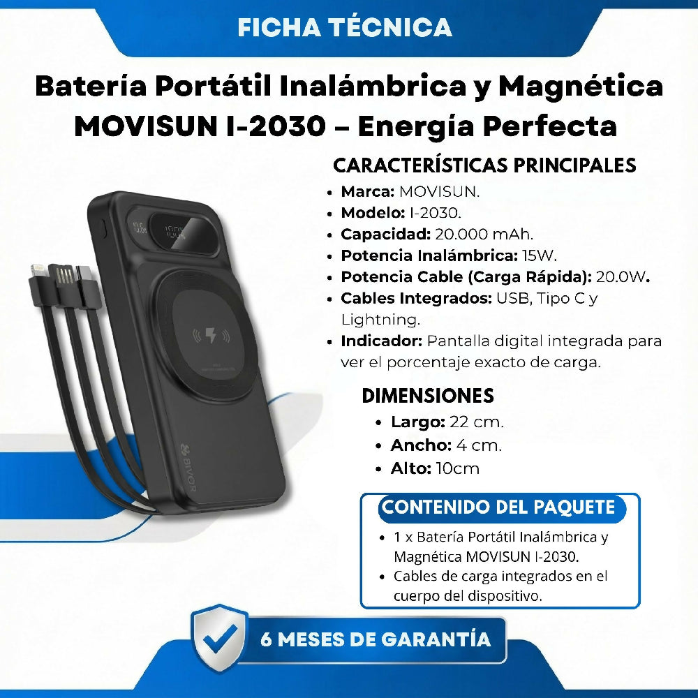 Batería Portátil Inalámbrica Y Magnética MOVISUN I 2030 Energía Perfecta