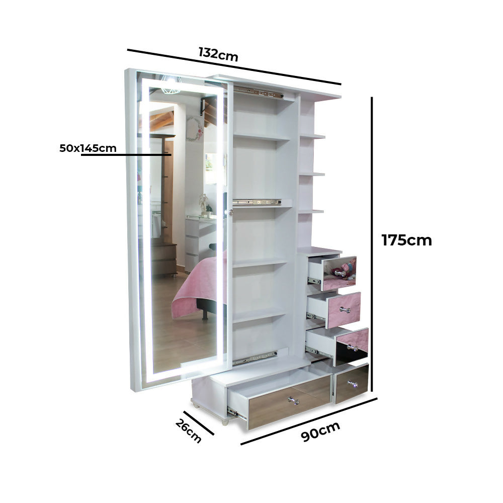 Vanity puerta abatible plata Espejo Led