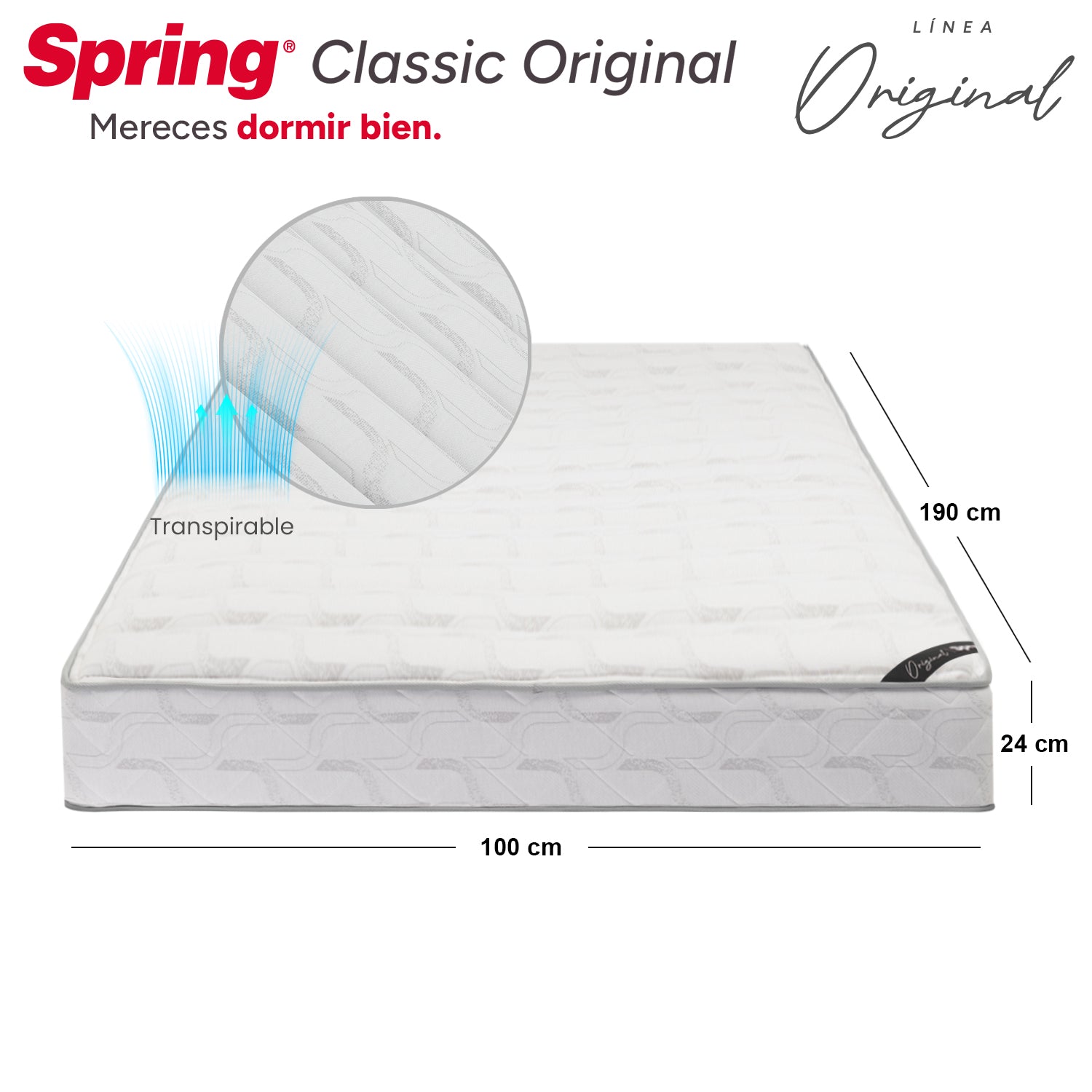 Combo Colchón Spring Classic Original Sencillo 100X190 Cm + Set Almohada Siliconada