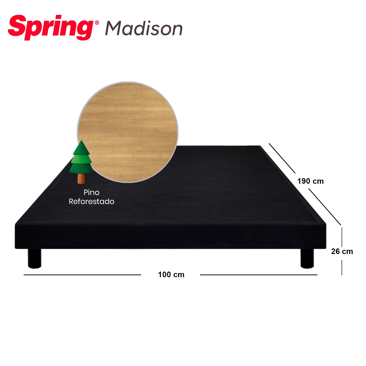 Combo Colchón Spring Smart Sencillo 100X190 Cm + Base Cama Negra + Almohada + Protector