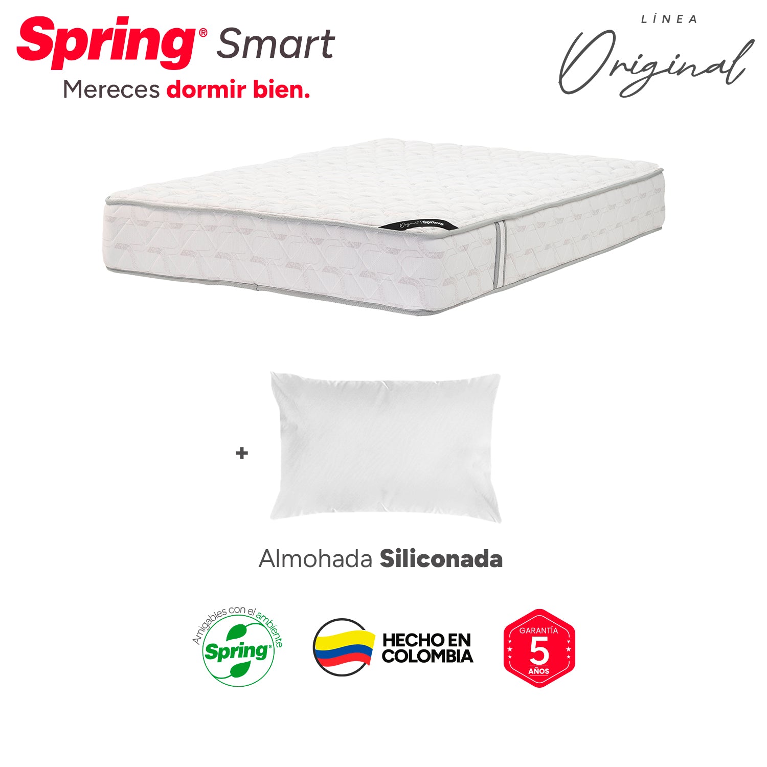 Colchón Spring Smart 100X190 Gratis Set Almohada Siliconada