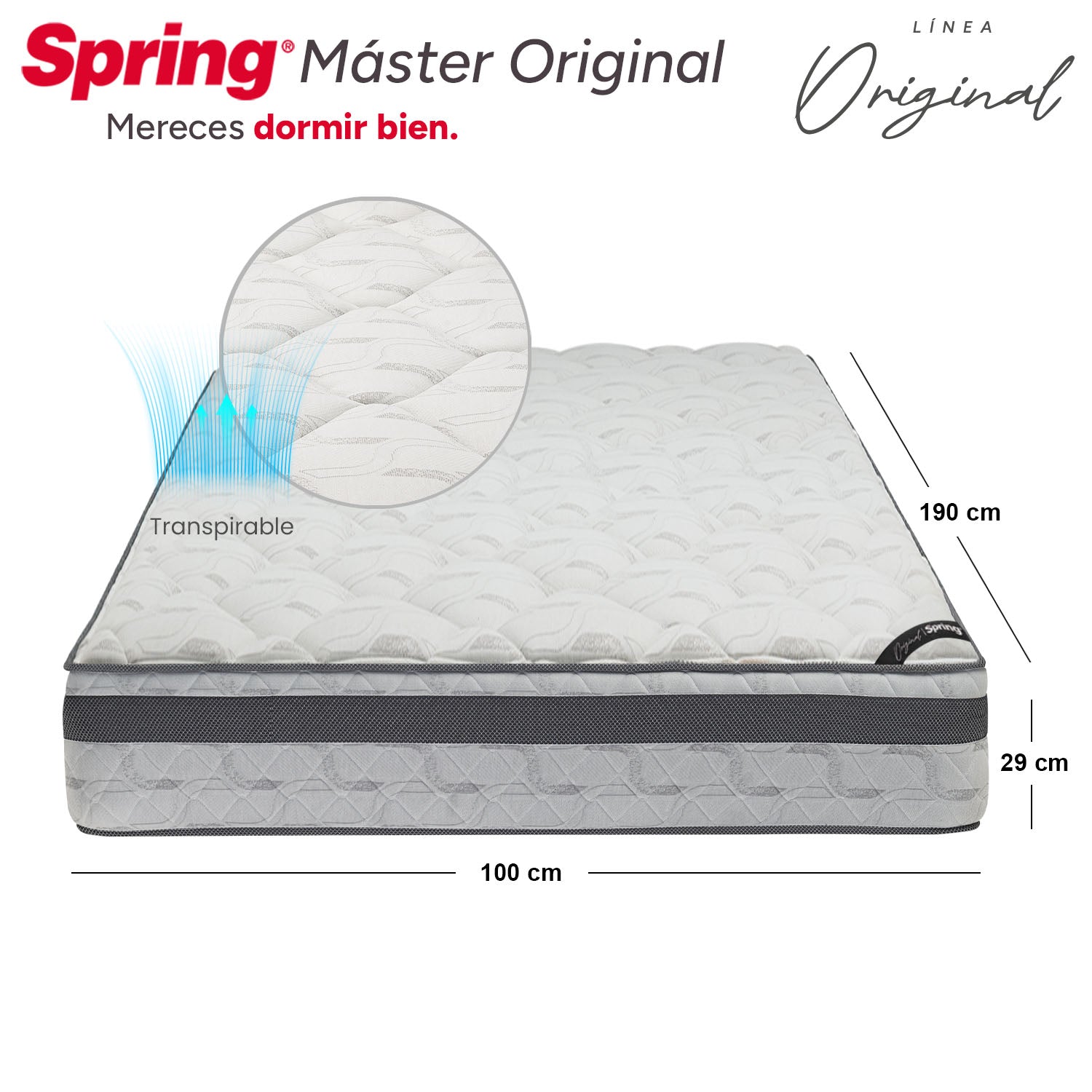 Combo Colchón Spring  Master Original Sencillo 100X190 Cm +  Set Almohada Siliconada