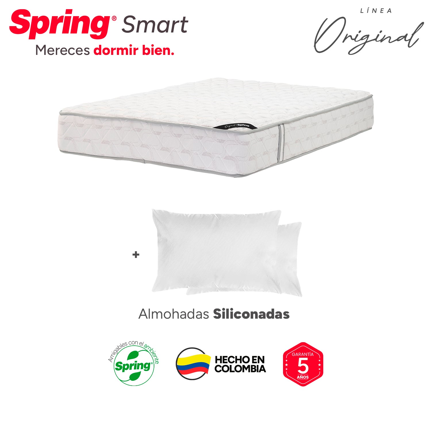 Colchón Spring Smart 140X190 Gratis Set Almohadas Siliconadas