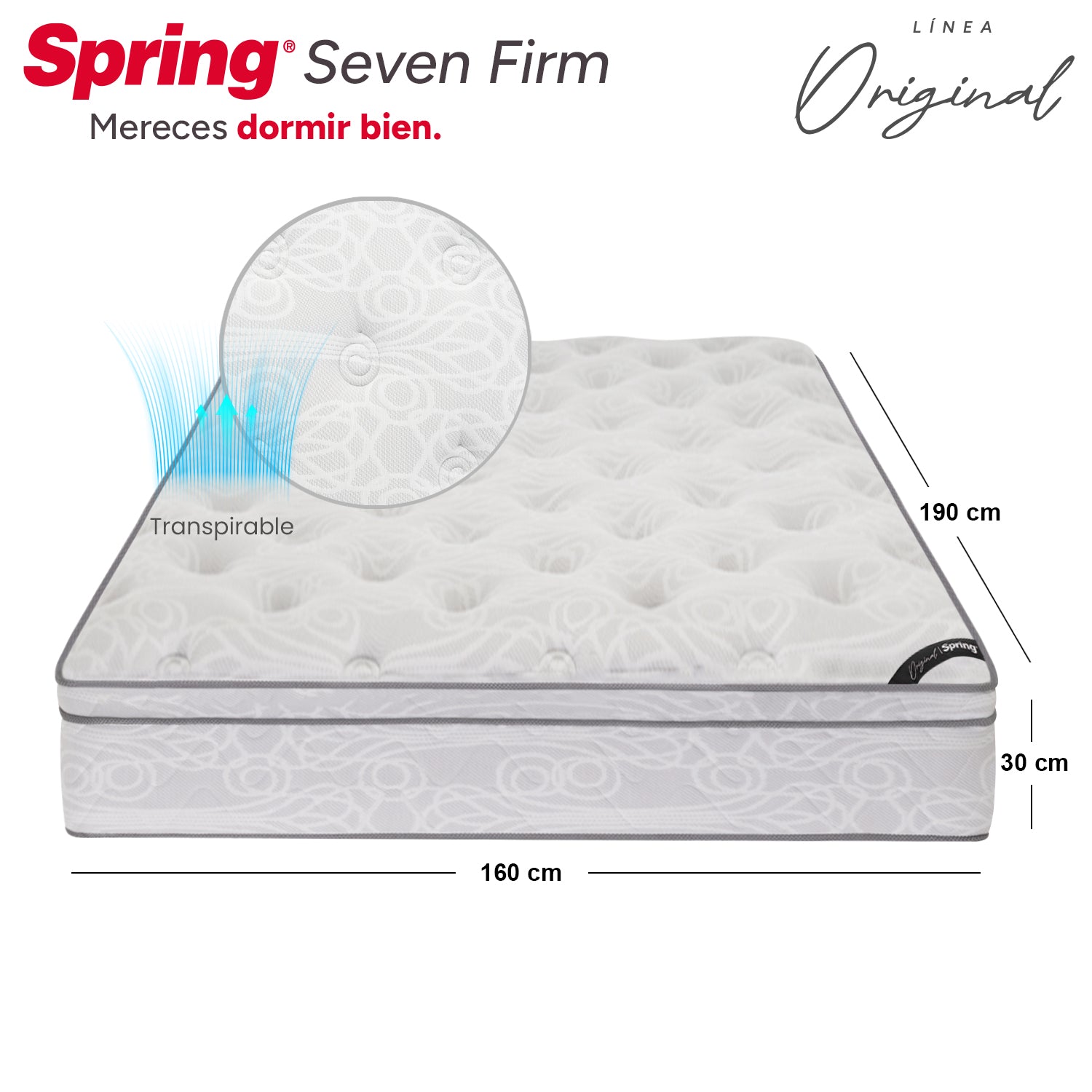 Combo Colchón Spring  Seven Firm Queen 160X190 Cm +  Set Almohada Siliconada